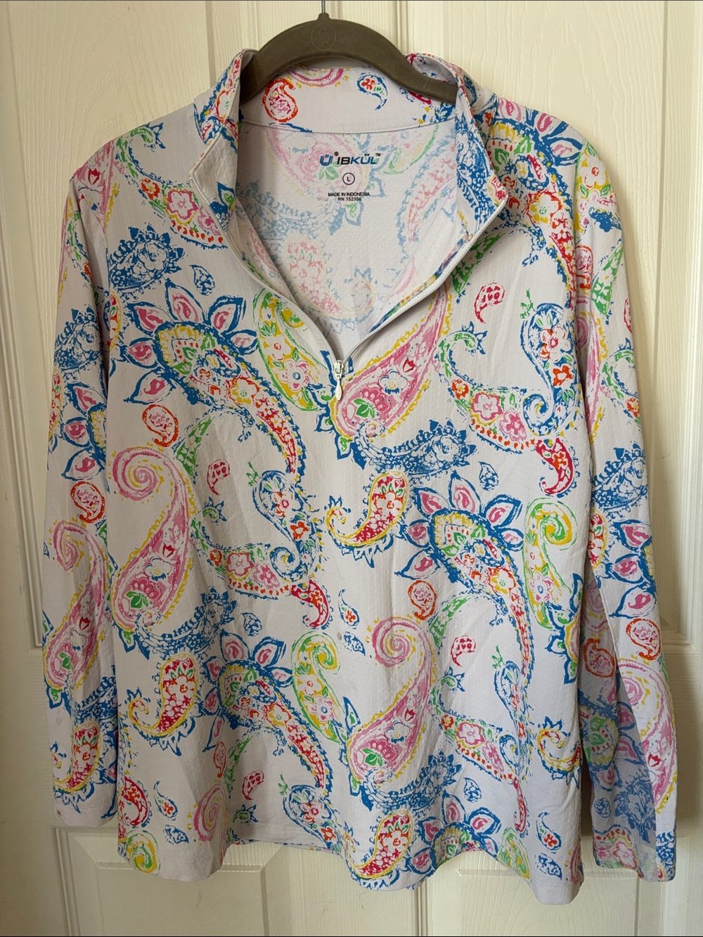 IBKUL Multicolor Paisley Quarter-Zip Long Sleeve Top